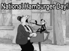 Popeye eating a hamburger