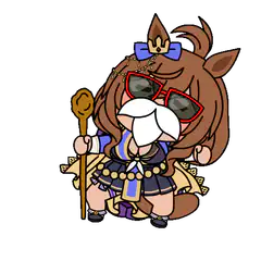 Chibi horse girl with sunglasses and mustache