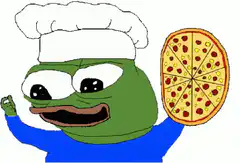 Pepe the Frog chef holding pizza