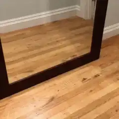 French bulldog sees reflection in mirror