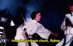 Princess Leia says into the garbage chute flyboy