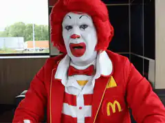Ronald McDonald gives a thumbs down