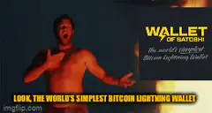 Shirtless man presenting Bitcoin Lightning Wallet