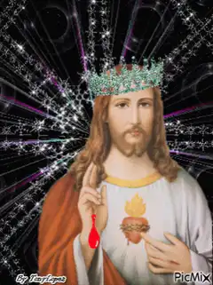 Jesus with crown and sparkling background