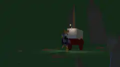 Rabbit riding a cart in a dark forest