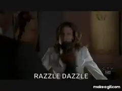 Woman in white coat razzle dazzles man