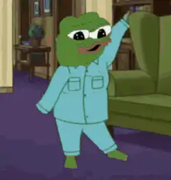 Pepe in pajamas waving