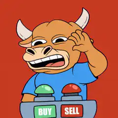 Bull character with buy sell buttons