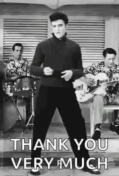 Elvis Presley dancing with text