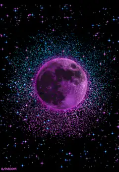 Purple moon with sparkling particles