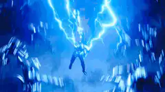 Character struck by blue lightning