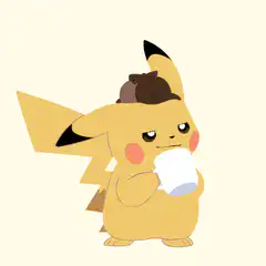 Detective Pikachu drinks coffee
