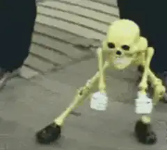 Skeleton dancing with toilet paper