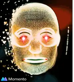 Glowing face with red eyes and hearts