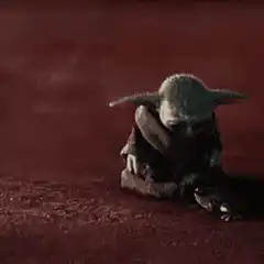 Baby Yoda scared by frog