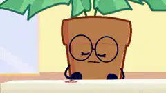 Plant pot character looks at sunset sticker