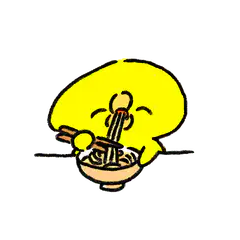 yellow blob eating noodles