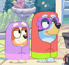 Bluey and Bingo in hoodies