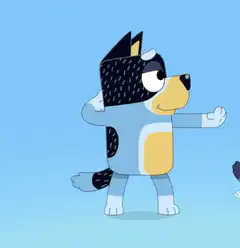 Bluey wearing a dog mask