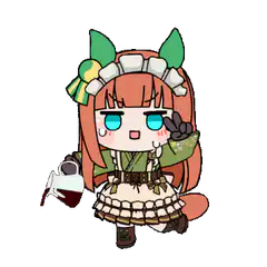 Chibi girl with green headpiece holding a cup