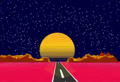 Synthwave sunset road trip