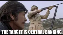 Woman shooting shotgun target central banking