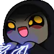 hooded character with glowing blue hands