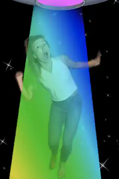 woman abducted by rainbow alien beam