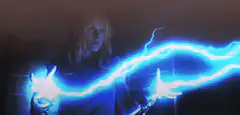 Woman shoots lightning at man