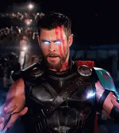 Thor with glowing eyes and lightning