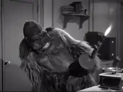 Gorilla smashing a record player