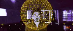 Man surrounded by golden light orbs