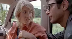 Laura Dern and Jeff Goldblum in Jurassic Park car scene