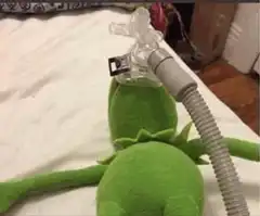 Kermit plush with oxygen mask dies