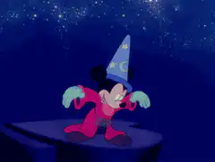 Sorcerer Mickey dancing on a rock