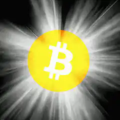 Bitcoin symbol glowing with light rays