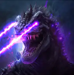 Godzilla with purple laser eyes