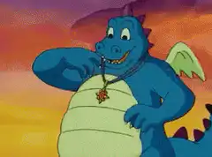 Dragon flexes and lifts two kids