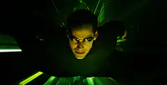 Neo dodging green laser beams