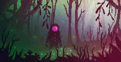 pixel astronaut in magical forest