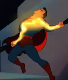 Superman straining with glowing body