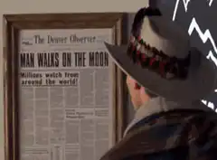 Man turns to read newspaper headline
