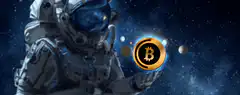 Astronaut holding Bitcoin in space