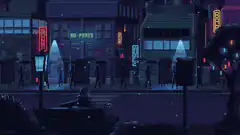 Cyberpunk city street with flying car