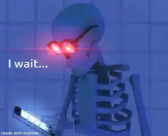 Skeleton with glowing red eyes waiting