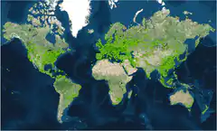 World map with green dots