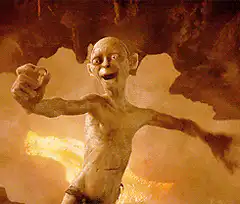 Gollum falls into the fire