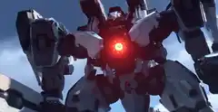 Giant robot fires red laser beam