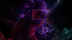 Astronaut holding a Bitcoin block in space
