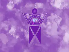 Purple geometric angel with lightning